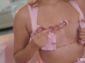 Natural Tits Latina Hawaiian Sucks on Glass Dildo And Strips to Masturbate