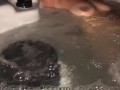 Sneak peak of my wife’s tits in our backyard hot tub tonight