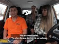 Fake Driving School Backseat Threesome with Big Tits and Snow