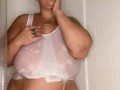 Baldheaded Ebony Having Shower Fun