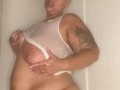 Baldheaded Ebony Having Shower Fun