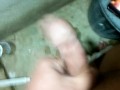 Jerking in bath room while rainy out side.