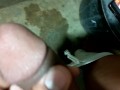 Jerking in bath room while rainy out side.