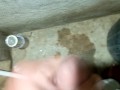Jerking in bath room while rainy out side.