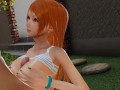 Nami warms up and takes off her clothes, exciting her crew.