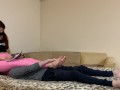 Sofi In Pink Leggings Fullweight Facesitting Ignore Femdom and Makes Her Chair Slave Massage Her Fee