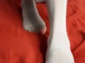 Ebony wearing white Nylons