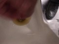 At work Risky Public Masturbation, Cumshot into the urinal after taking a long piss, startled midway
