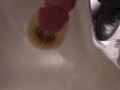 At work Risky Public Masturbation, Cumshot into the urinal after taking a long piss, startled midway