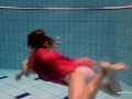 Firm big tits and red dress underwater on Duna Bultihalo