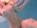 Firm big tits and red dress underwater on Duna Bultihalo