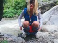Tourist girl pissing while her period started in nature with dirty panties - Angel Fowler 