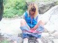 Tourist girl pissing while her period started in nature with dirty panties - Angel Fowler 