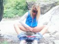 Tourist girl pissing while her period started in nature with dirty panties - Angel Fowler 