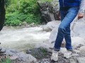 Tourist girl pissing while her period started in nature with dirty panties - Angel Fowler 