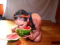 Solo Pussy-loving MILF Licks, Fists, Squirts on Watermelon; Eats Squirt; Messy!