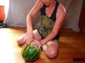 Solo Pussy-loving MILF Licks, Fists, Squirts on Watermelon; Eats Squirt; Messy!