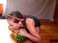 Solo Pussy-loving MILF Licks, Fists, Squirts on Watermelon; Eats Squirt; Messy!