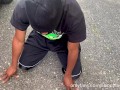 Ebony Domme Ballbusting in Public on her Foot Fetish Slave - POV - FULL