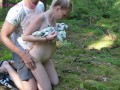 A pregnant girl with an egg gets a creampie in a deep forest while picking mushrooms