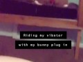 Fat girl riding vibrator with bunny ass plug