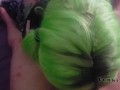 Green haired slut Stoned Daisy gets face fucked and deepthroats sloppy POV cock