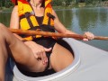 PRETTY WOMAN PUBLICLY PLAYS WITH HER PUSSY ON A KAYAK AT GREAT RISK OF BEING CAUGHT!