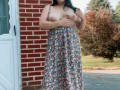 Flashing my huge tits before spraying piss all over the place outside