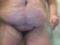 Fat belly bbw strips and exposes holes in dressing room at work