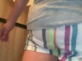 Fat belly bbw strips and exposes holes in dressing room at work