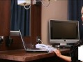 Office femdom humiliates small dick while giving handjob