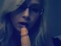 Blonde Glasses Dildo Blowjob