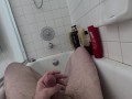 Nice cock gets caressed in the bath; "I'm about to cum!"