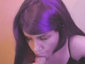 Naughty purple bitch sucks cock, POV blowjob and cum on face