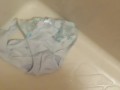 Pissing on light-blue panties!!
