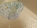 Pissing on light-blue panties!!