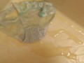 Pissing on light-blue panties!!