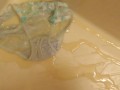 Pissing on light-blue panties!!