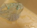Pissing on light-blue panties!!