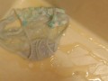 Pissing on light-blue panties!!