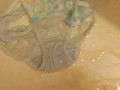 Pissing on light-blue panties!!