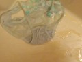 Pissing on light-blue panties!!