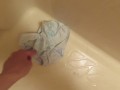 Pissing on light-blue panties!!