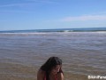 Big titty micro bikini babe on the beach