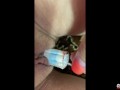 She took off her pink panties and took out a tampon from a hairy pussy