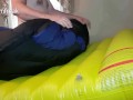 Long Version. Down Jacket Fetish Guy Fucks on Pool Mattress Float. Soft Nylon Fun