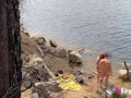 Picking up naked dudes: Naked lakeside fun with Jade!