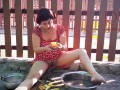 Vintage maid have no panties. Summertime heat. Potato FULL VIDEO