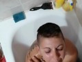 Pissing on girlfriend while she was sitting a bathtub