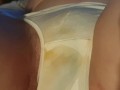 ⭐ Pissing her already pee stained knickers in bed while smoking! Showing wet butt! Dirty girl ;)